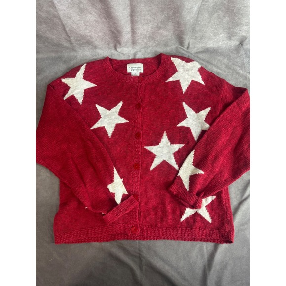 Christopher & Banks Sweaters - Vintage 1999 Christopher Banks Red White Star Knit Cardigan Sweater 4th July  M